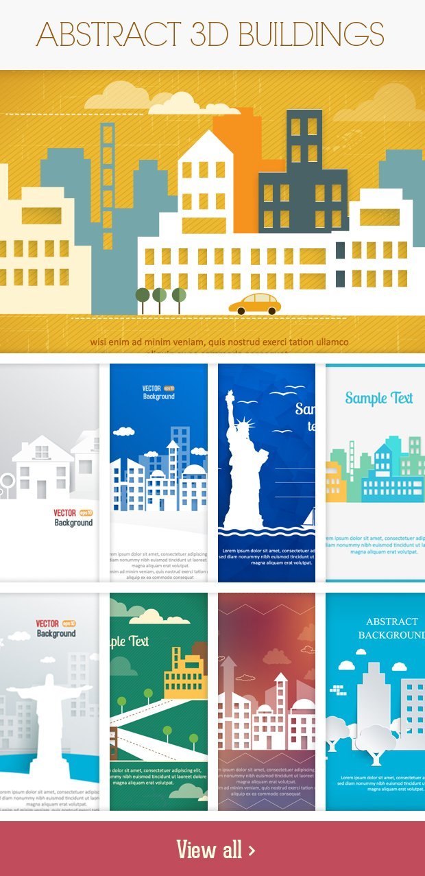 A preview of 60 Abstract 3D Buildings Illustrations worth $240 included in the set