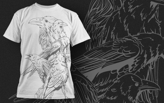 vintage vector t-shirt design with ravens