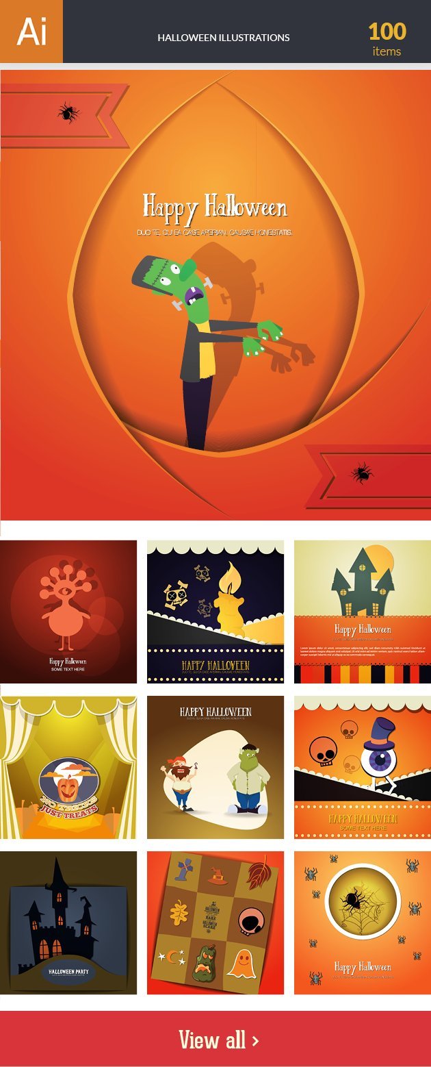 happy-halloween-editable illustrations