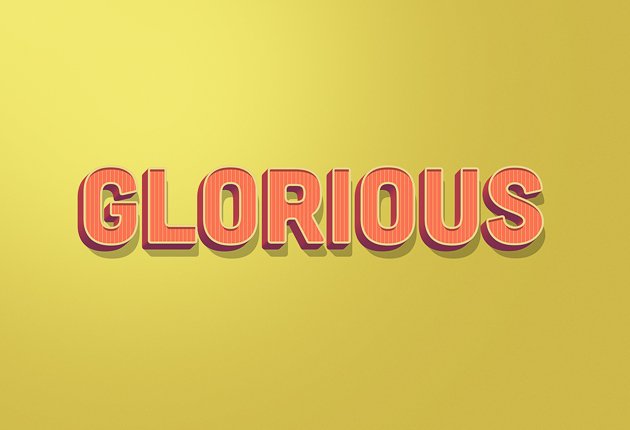 A preview of the Premium PS Text Effects applied on the text "glorious"