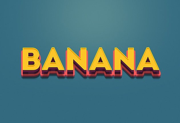 A preview of the Premium PS Text Effects applied on the text "banana"