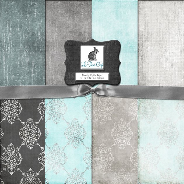 Teal & Gray Damask and Solid Background Preview