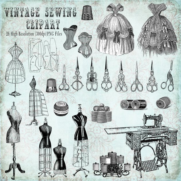 Vintage Sewing Clipart Preview