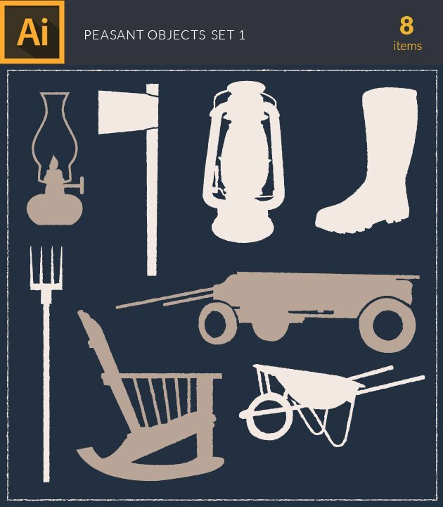 peasant-objects-vintage-vector-set-preview