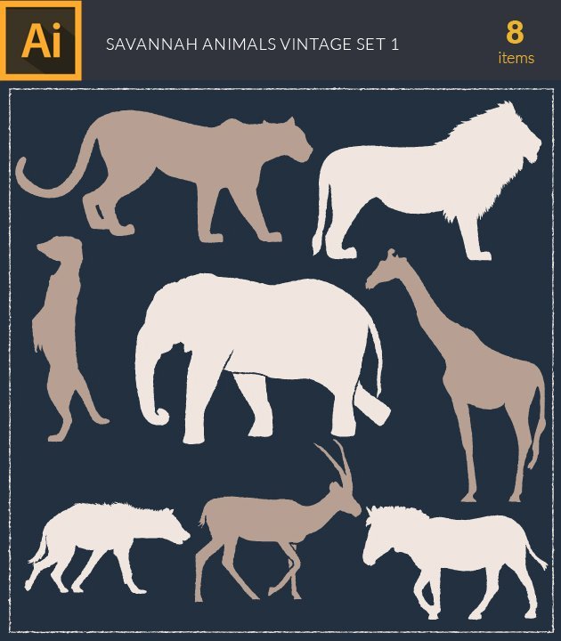 vector-savannah-animals-vintage-vector-set preview