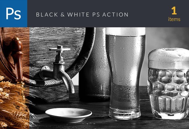 A preview of the black & white ps action included in the pack