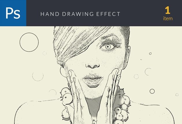 A preview of the hand drawing Photoshop add ons included in the pack