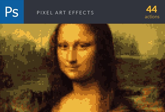 A preview of the pixel art Photoshop add ons included in the pack