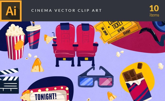 A preview of the cinema-vector-clip-art-set included in the bundle