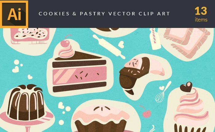 A preview of the cookies-&-pastry-vector-clip-art-set included in the bundle