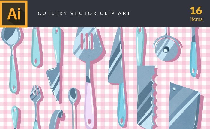 A preview of the cutlery-vector-clip-art-set included in the bundle