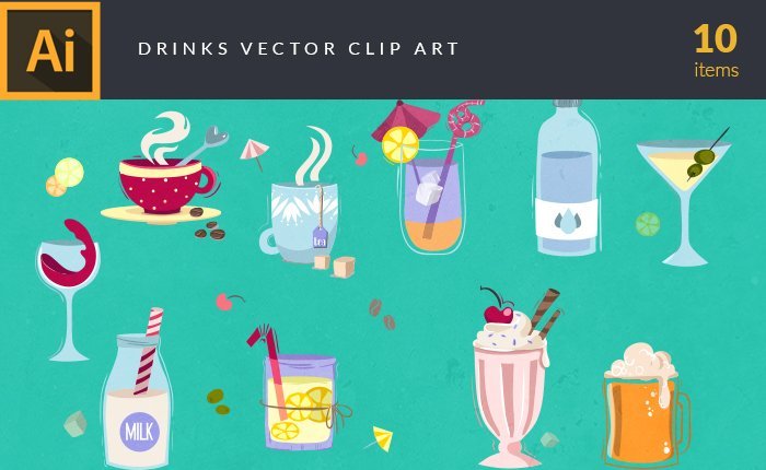 A preview of the drinks-vector-clip-art-set included in the bundle
