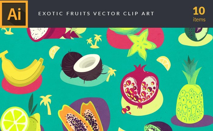 A preview of the exotic-fruits-vector-clip-art-set included in the bundle