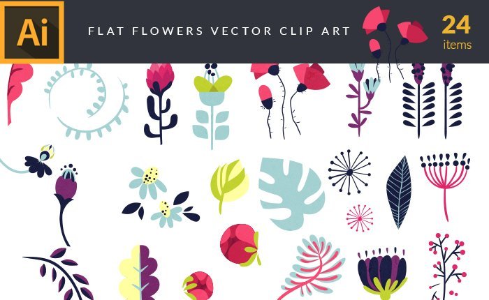 A preview of the flat-flowers-vector-clip-art-set included in the bundle