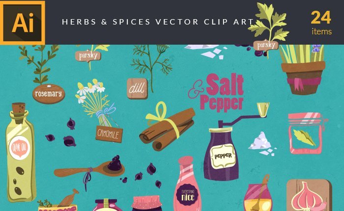 A preview of the herbs-and-spices-vector-clip-art-set included in the bundle