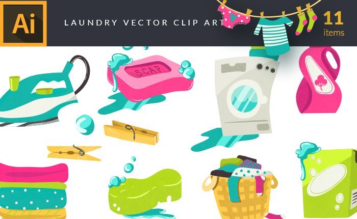 A preview of the laundry-vector-clip-art-set included in the bundle