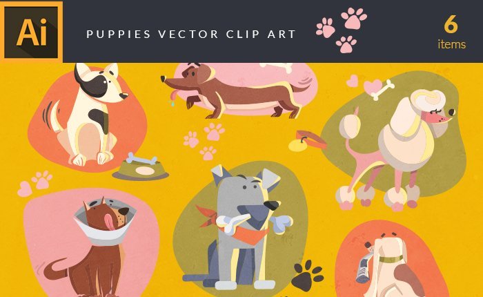 A preview of the puppies-vector-clip-art-set included in the bundle