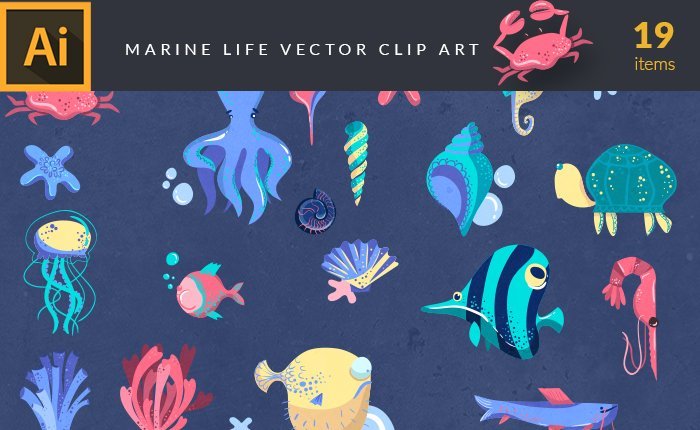 A preview of the marine-life-vector-clip-art-set included in the bundle