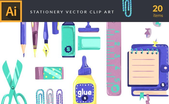 A preview of the stationery-vector-clip-art-set included in the bundle