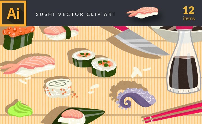 A preview of the sushi-vector-clip-art-set included in the bundle
