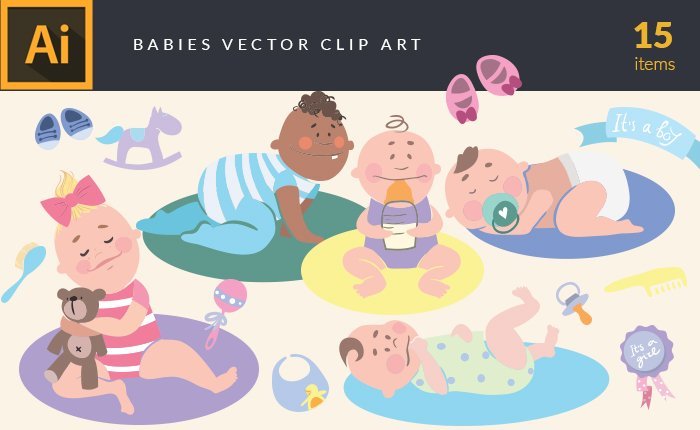 A preview of the babies-vector-clip-art-set included in the bundle