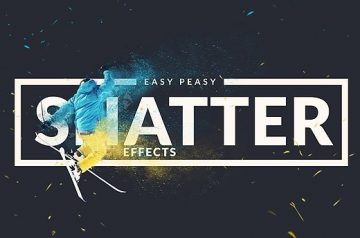 "Easy Peasy Shatter Effects" text with a splash of colour against a black background