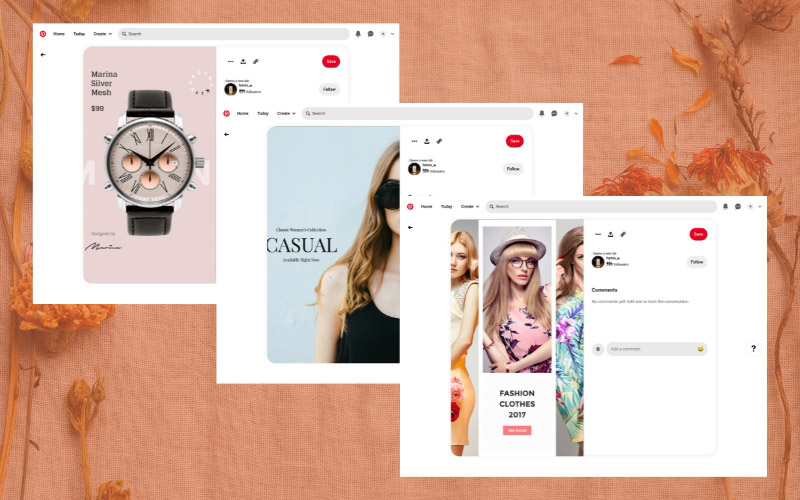 Social media banner previews for pinterest