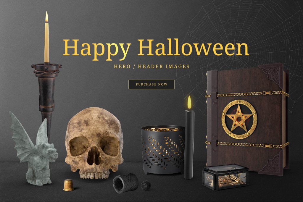 Halloween Designs - Scene Creator set with a skull, candle & ore placed together