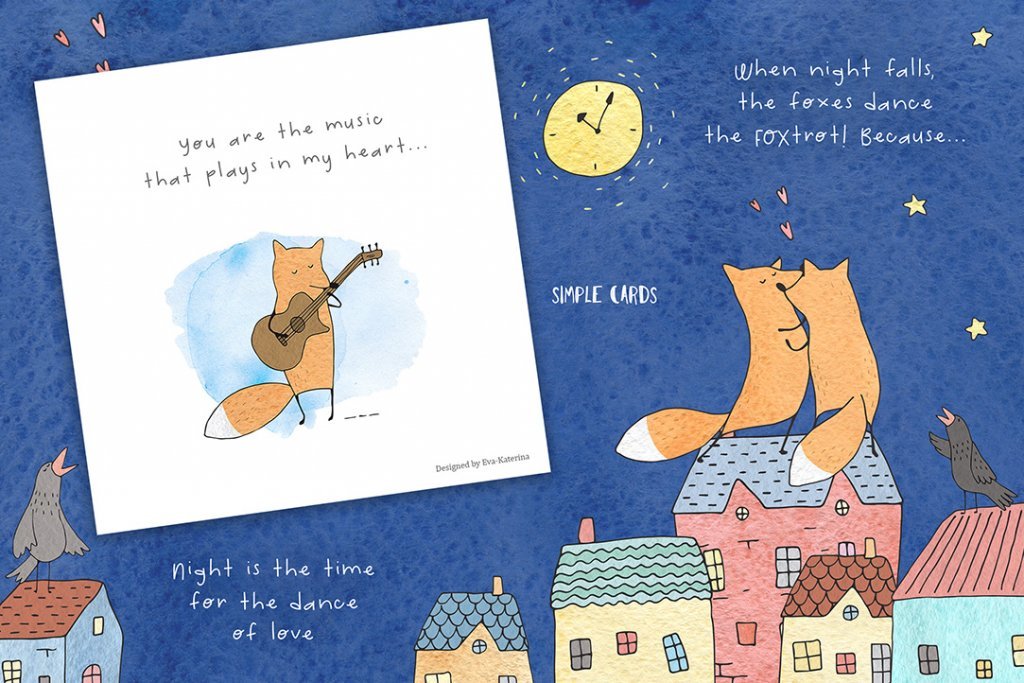 fox cute night graphic