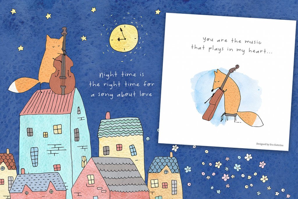 night cute fox graphic