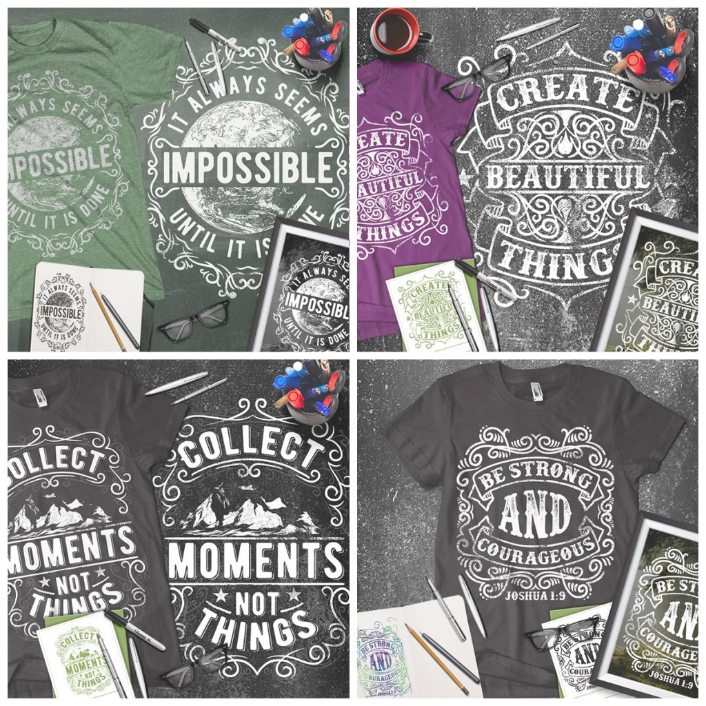 Collage of Motivational t shirt designs included in the T-shirt Bundle