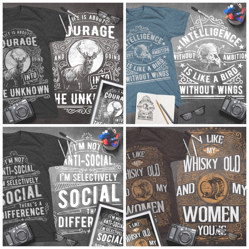 A collage of images of Motivational t shirt designs included in the T-shirt Bundle