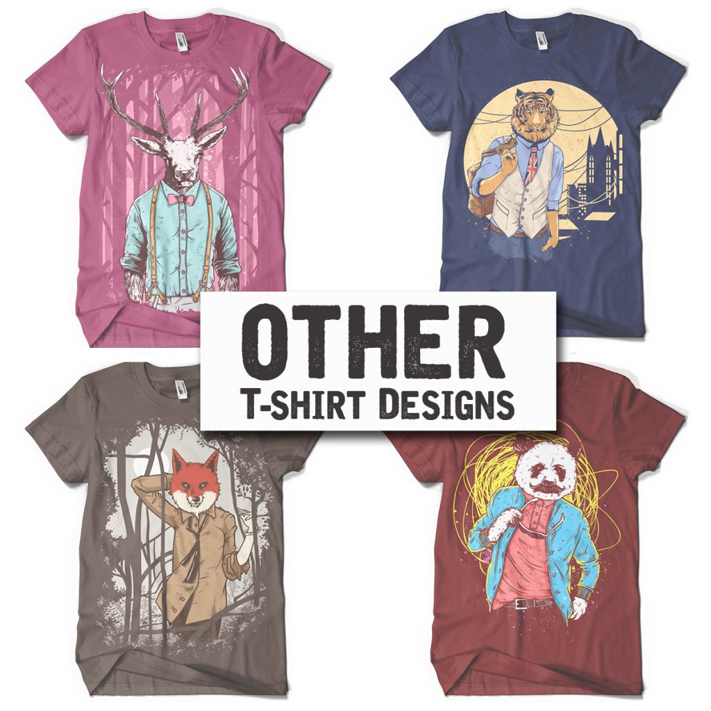A preview of the Animal t shirt designs included in the T-shirt Bundle