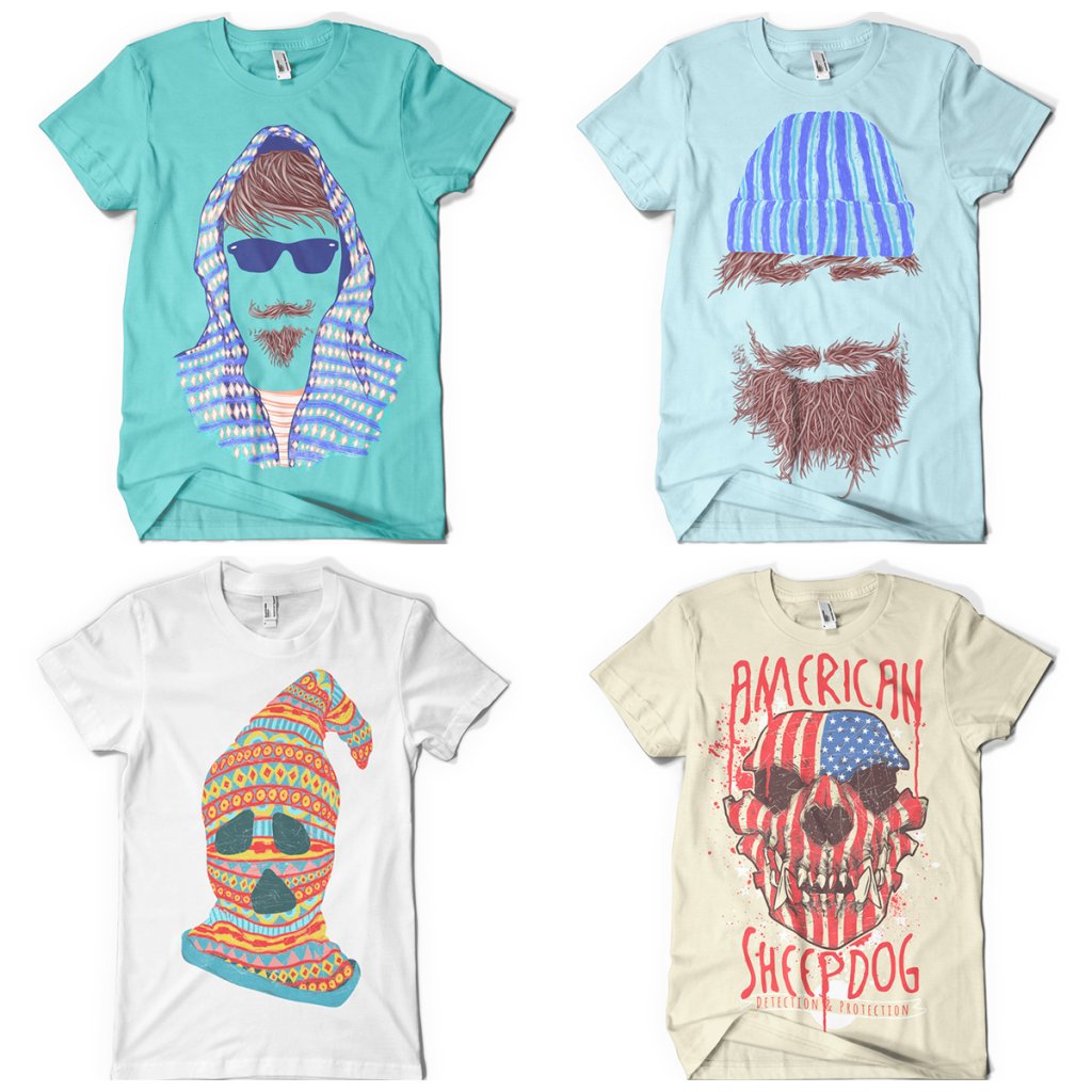 A preview of the Man Masks t shirt designs included in the T-shirt Bundle