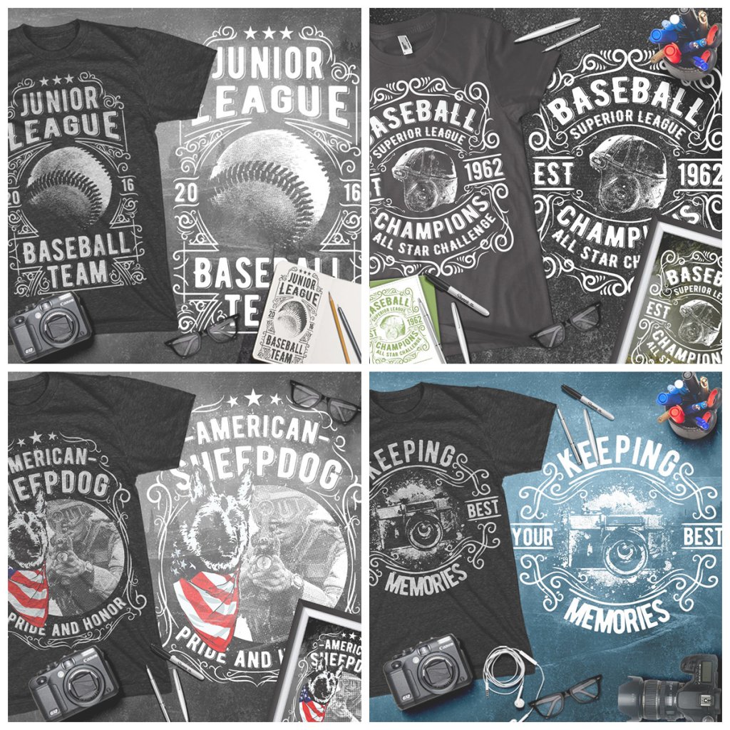 Preview of the t shirt designs included in the T-shirt Bundle