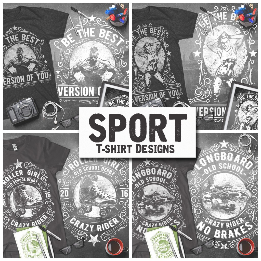 A preview of the Sport shirt designs included in the T-shirt Bundle