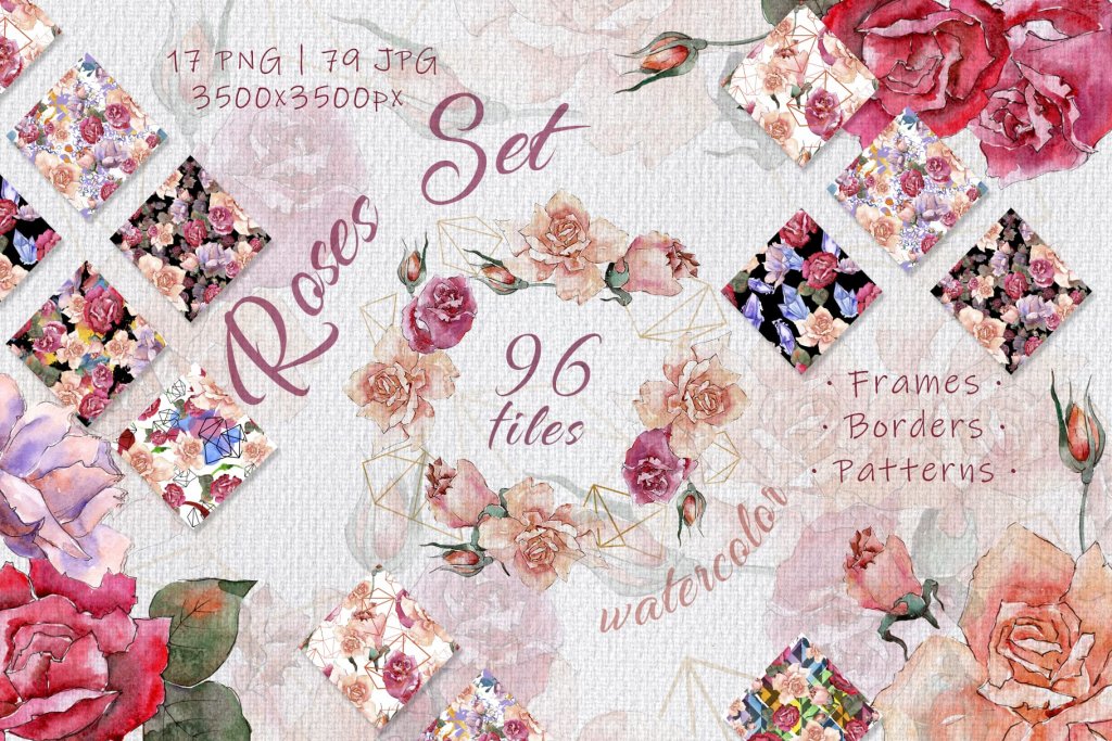 roses set frames, patterns and borders preview