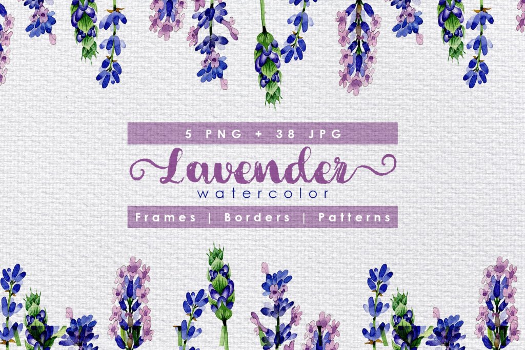 lavender watercolor frames, borders and patterns preview