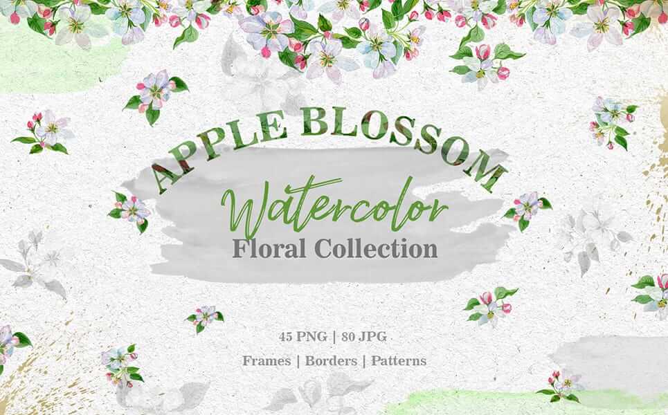 apple blossom watercolor floral collection preview