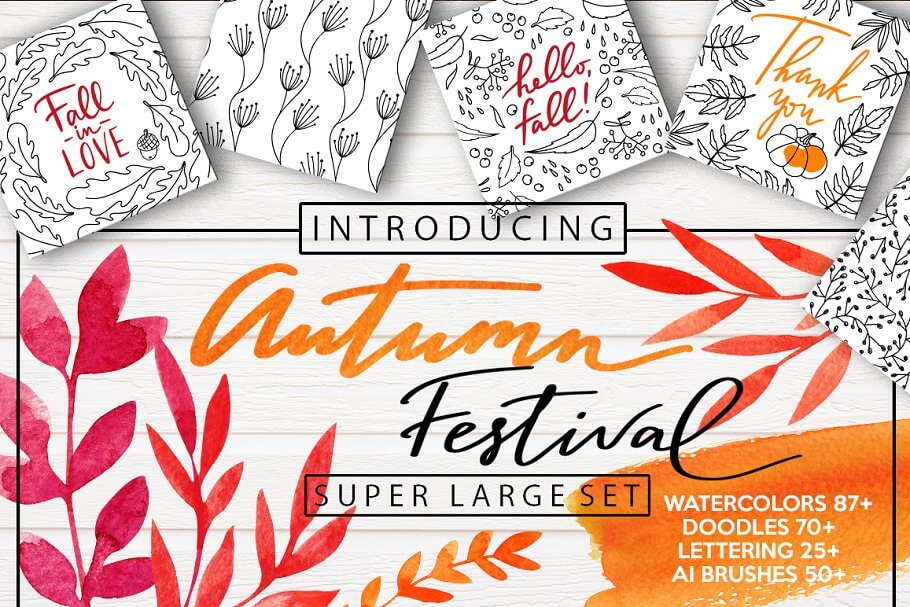 autumn festival watercolor elements set feature image autumn festival watercolor elements set feature image- floral watercolor graphics