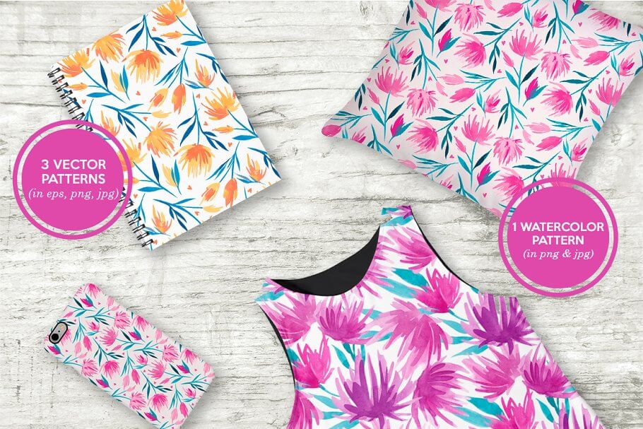 bright pink watercolor elements set preview bright pink watercolor elements set preview - floral watercolor graphics