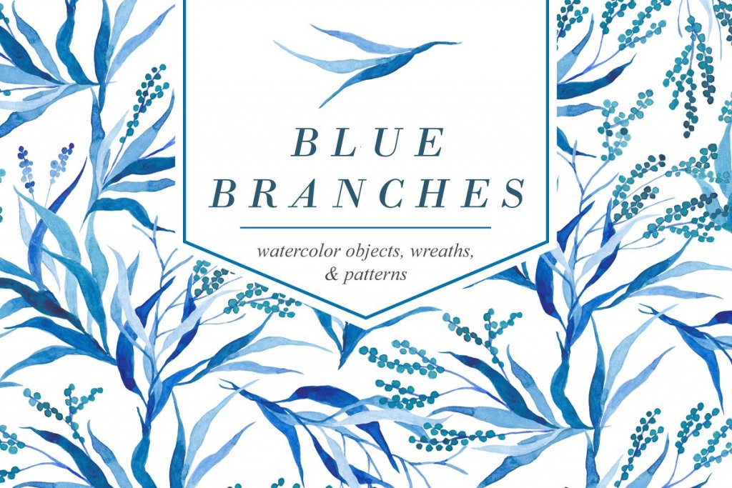 blue branches watercolor elements set feature image blue branches watercolor elements set feature image - floral watercolor graphics