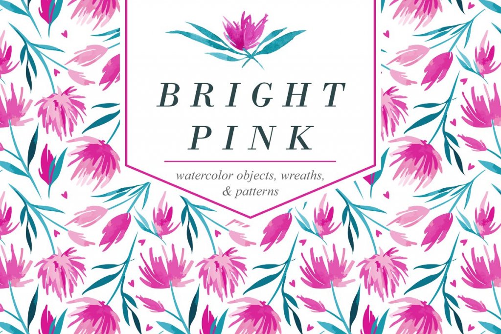 bright pink watercolor elements set feature image bright pink watercolor elements set feature image - floral watercolor graphics