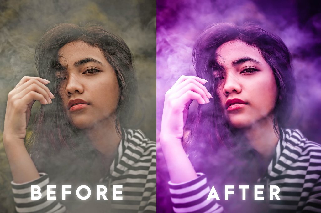 Photo Presets included in the bundle applied on an image of a woman