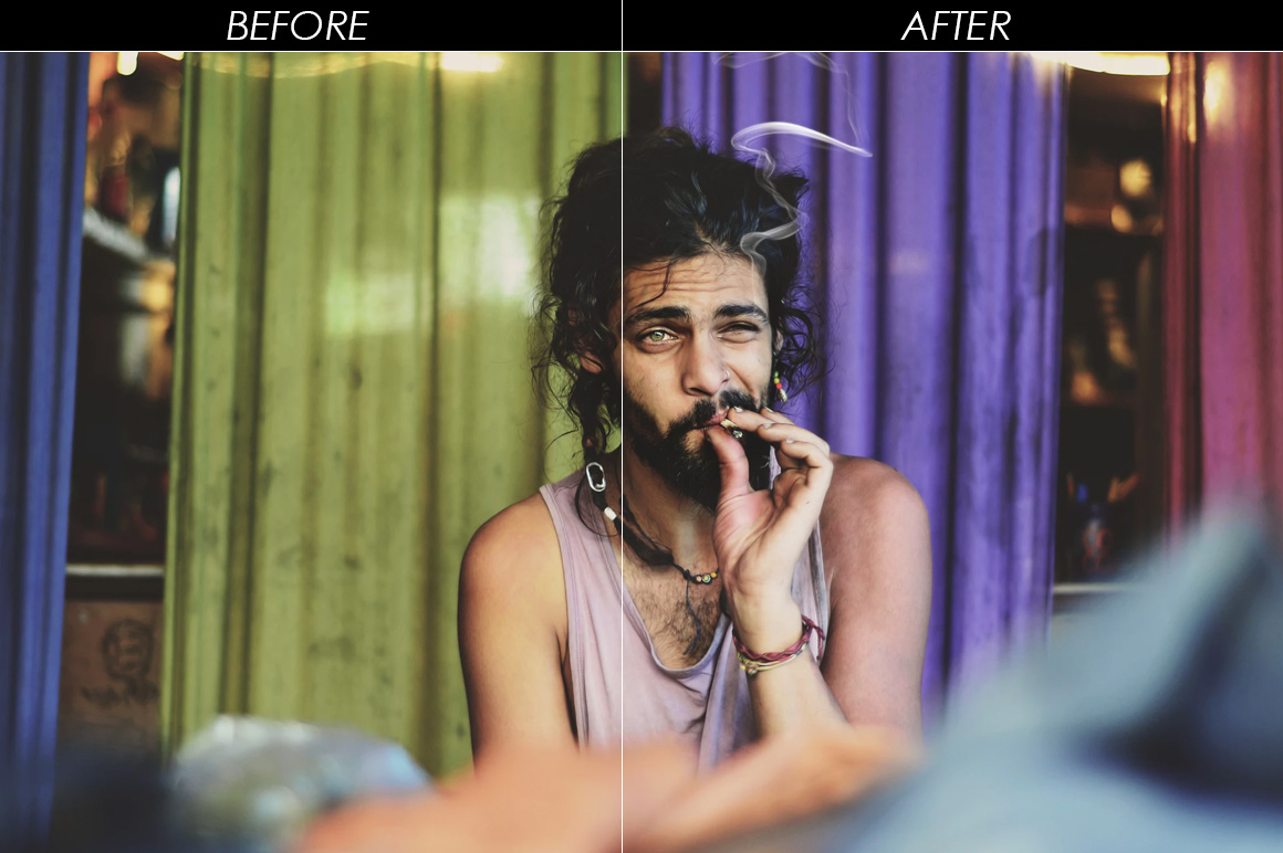 Preview of the before and after of Cigarette Smoke Photoshop Brush