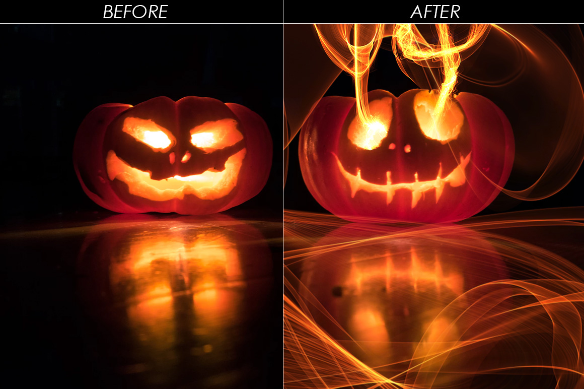 Before and after preview of the Light Leaks Photoshop Brush