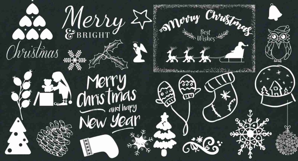 Preview Of Merry Christmas Elements Included In The Bundle