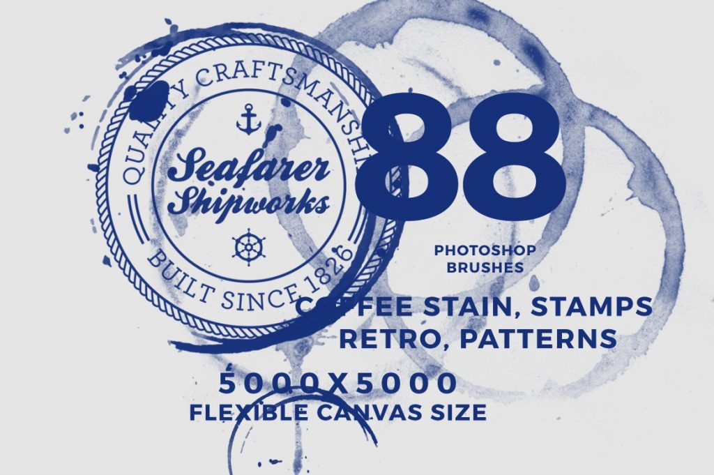 88 Photoshop Brushes – Coffee Stain, Stamps, Retro, Patterns
