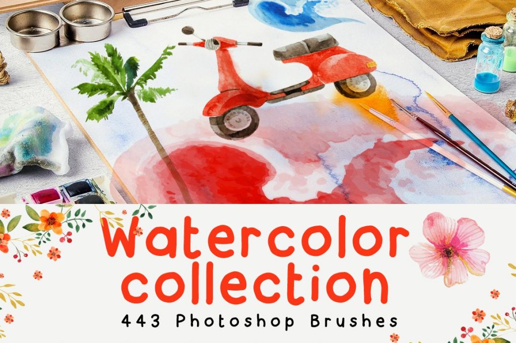 443 Watercolor Brushes Collection