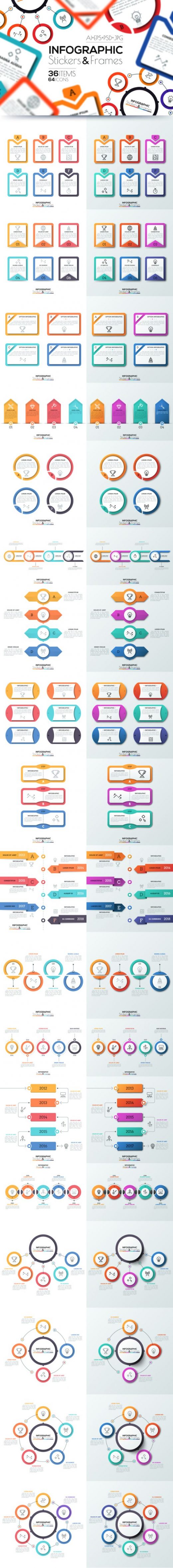 digital infographics stickers and frames preview